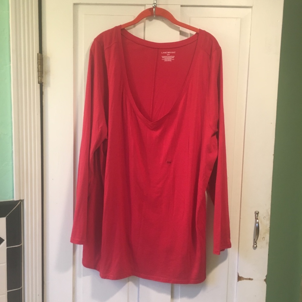 👛 Red V-Neck Lane Bryant 22/24 Long Sleeve Shirt
